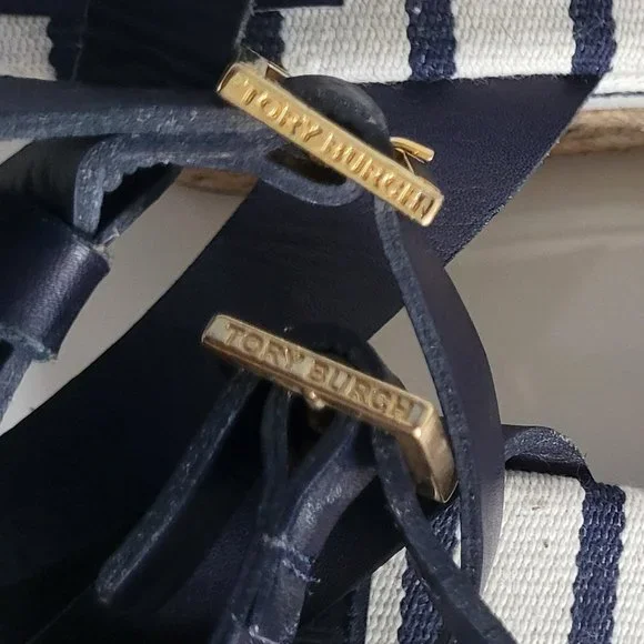 Tory Burch karissa Espadrille wedge navy stripe size 8B - Picture 8 of 8
